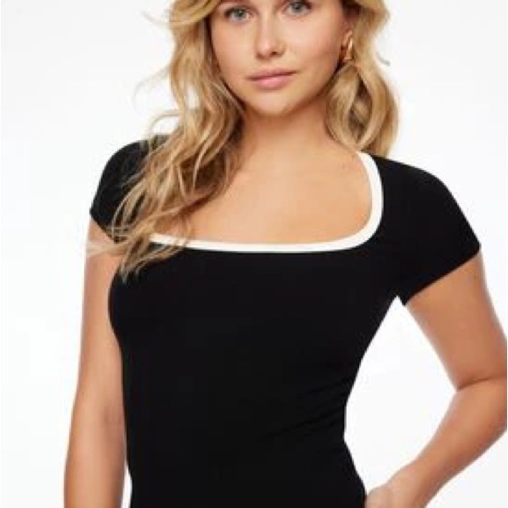 Dynamite Black and White Square Neck Top